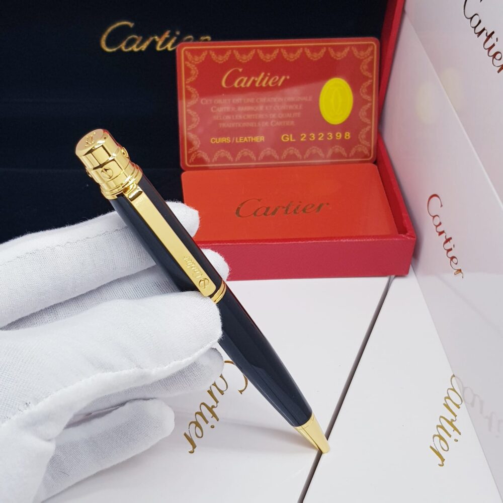 Santos de Cartier ballpoint pen black body & gold-finish